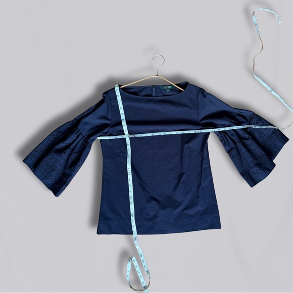 Lauren Ralph Lauren Navy Blouse with Eyelet Sleeves - Picture 3 of 4